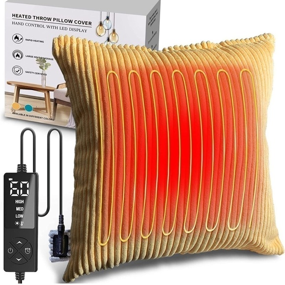 Brand New Heated Pillow Cover 18”x18” Yellow Gray Heating Pad Back Pain Relief - Picture 1 of 16